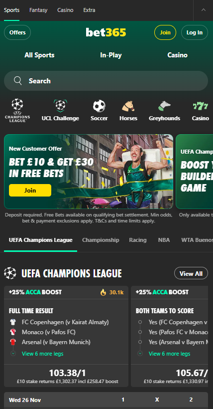 Mobile Bet365 main